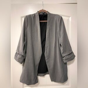 Express Women's Grey Open-front Blazer with Ruched 3/4 Sleeves | XL